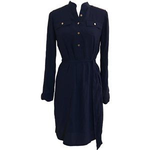 Cache Elegant Navy Silk Dress - Small